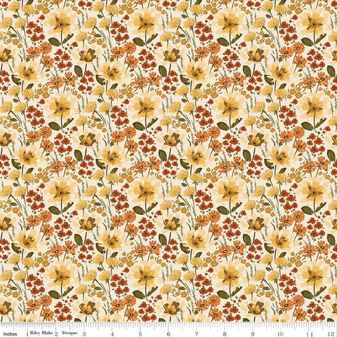 cream, Bountiful Collection Floral Print Cotton Fabric C17861