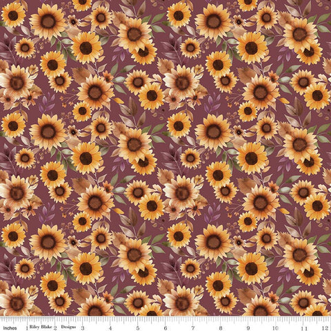 wine, Harvest on the Prairie Collection Sunflower Print Cotton Fabric C18280