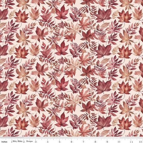 latte, Harvest on the Prairie Collection Leaves Print Cotton Fabric C18281