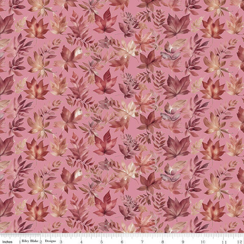 pink, Harvest on the Prairie Collection Leaves Print Cotton Fabric C18281