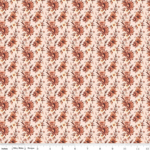 latte, Harvest on the Prairie Collection Floral Print Cotton Fabric C18282