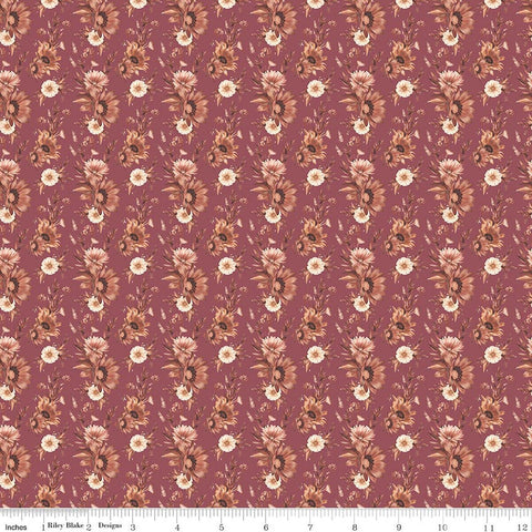 wine, Harvest on the Prairie Collection Floral Print Cotton Fabric C18282
