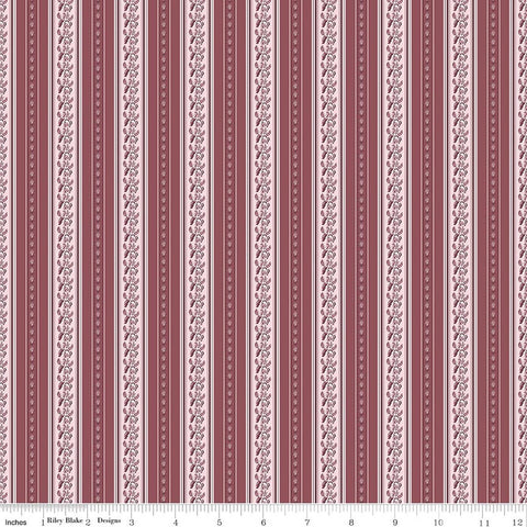 wine, Harvest on the Prairie Collection Stripe Print Cotton Fabric C18286