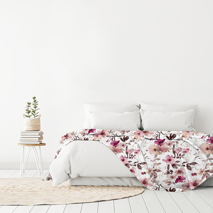 fuchsia, Floral Printed Queen-sized Fleece Blanket CC60