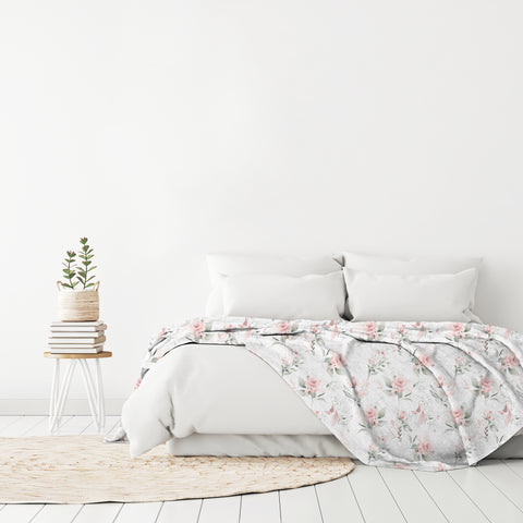 blush, Queen-sized Fleece Floral Printed Blanket CC60