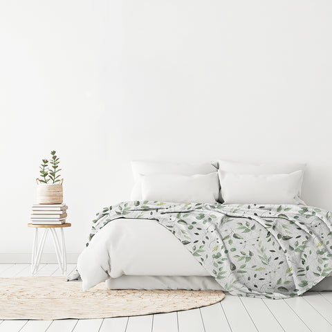 greenery sprigs, Queen-sized Fleece Floral Printed Blanket CC60