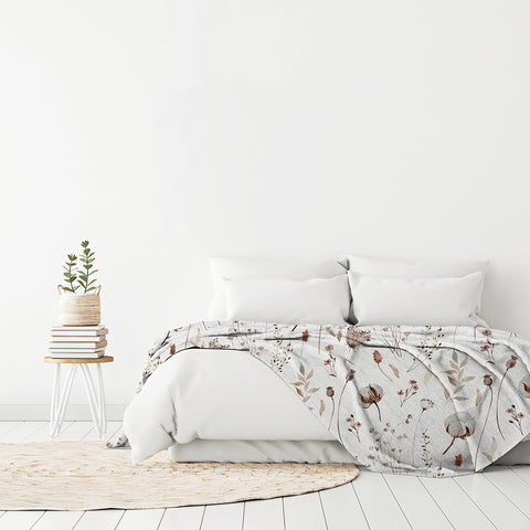 dried sprigs, Queen-sized Fleece Floral Printed Blanket CC60