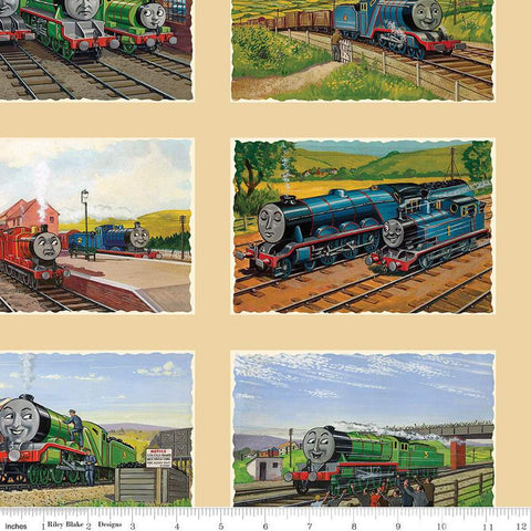 Thomas and Friends Collection Art Grid Cotton Fabric CD17016 close up