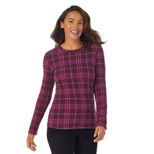 Beet Plaid Women's Fleecewear with Stretch Long-Sleeve Crew Top CD8427065-505