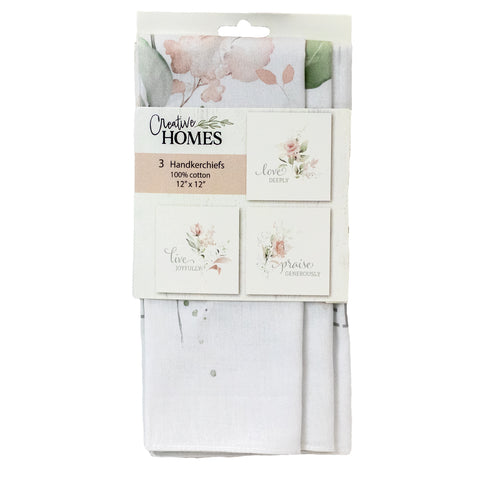 Printed Blush Roses Handkerchiefs Set of 3 CH1522