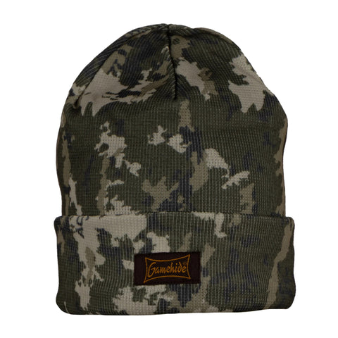 Gamehide knit insulated hunting beanie cap in acent venatare camo pattern