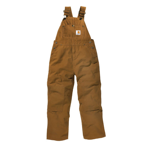 Carhartt boys' bib overalls in brown duck, front view