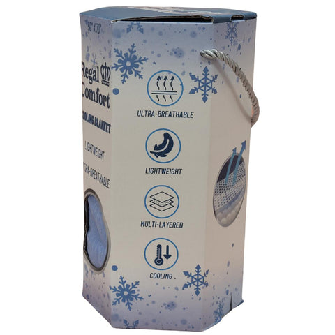 Regal Comfort Blue Cooling Blanket showing left side of package