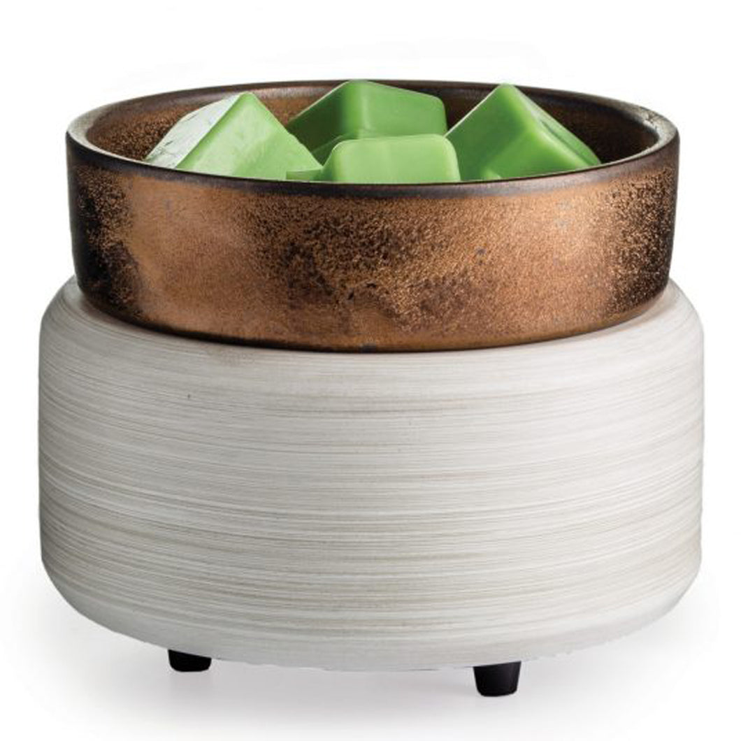White Washed Bronze 2-In-1 Classic Fragrance Warmer white brushed finish and bronze metallic dish