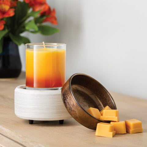 White Washed Bronze 2-In-1 Classic Fragrance Warmer with Candle