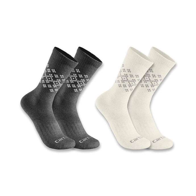 Charcoal Women's Midweight Synthetic Wool Blend Fairisle Crew Sock 2-Pack SC9642