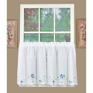 White and blue floral tier curtains