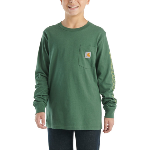 Green Boys' Long Sleeve Graphic Pocket T-Shirt, Green & Brown CA6596