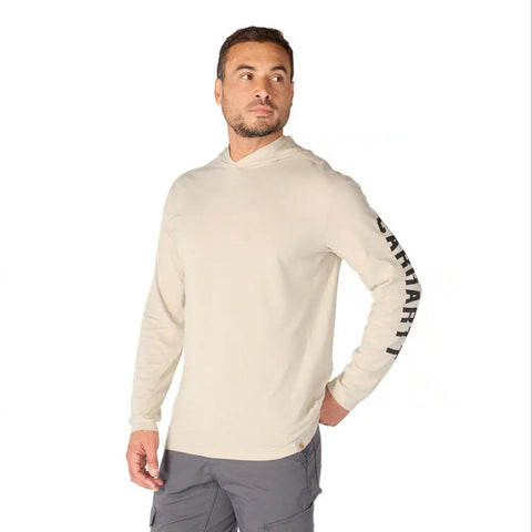 Black Men's Force Relaxed Fit Long-Sleeve Logo Hooded T-Shirt 106654