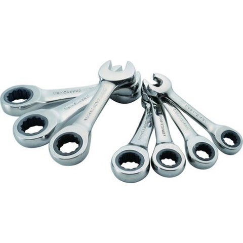 Metric Stubby Ratcheting Combination Wrench Set 7 Pc