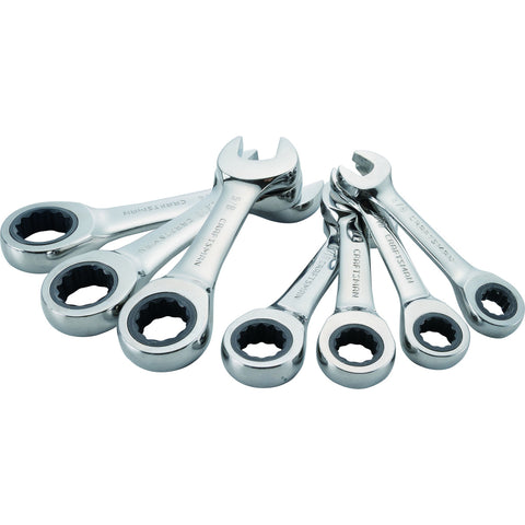SAE Stubby Ratcheting Combination Wrench Set 7 Pc