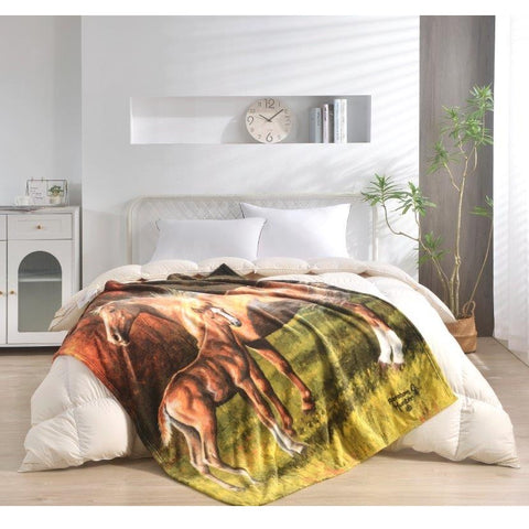 Regal Comfort Horse & Foal Throw Blanket on bed