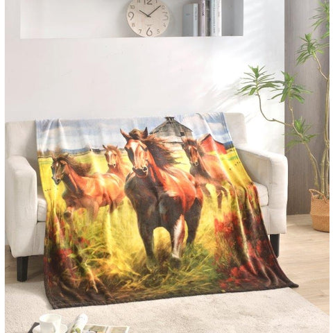 Regal Comfort Horses on the Farm Throw Blanket on sofa