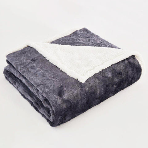 Brushed Slate Family Blanket Folded Up with Corner Folded to Reveal Fluffy White Side