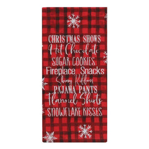 christmas tea towel, charlie brown and co tree farm christmas spirit red buffalo  plaid kitchen towel