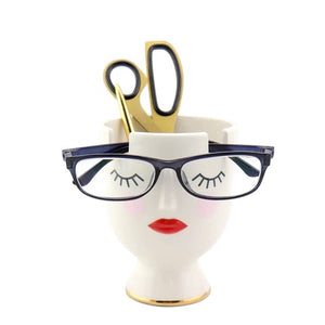 Lady Hold All/Planter with glasses and scissors
