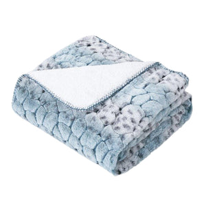 Teal Leopard Plush Throw Blanket: soft blue and gray with spots