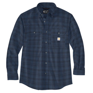 dark blue, Men's Big and Tall Loose Fit Midweight Chambray Long-Sleeve Plaid Shirt 106355