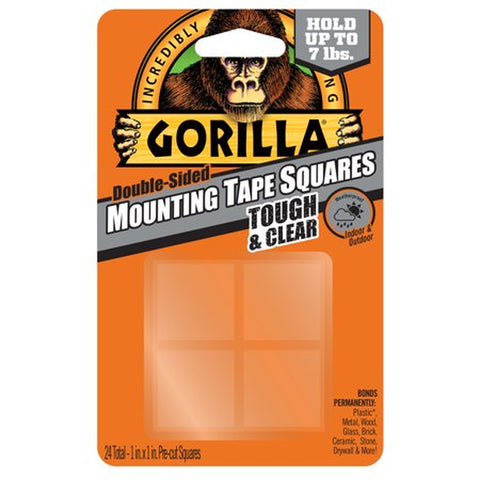 Double-Sided Mounting Tape Squares, Permanent, Holds up to 0.58 Lb, 1 X 1, Clear, 24 Pack