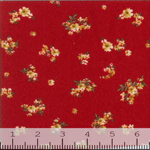 Double Brushed Knit Gold Flower Poly-Spandex Fabric 11762 red background