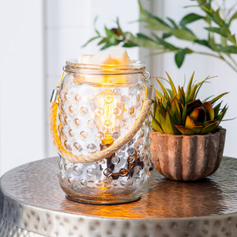 Candle Warmers Hobnail & Rope Vintage Bulb Illumination Warmer on table