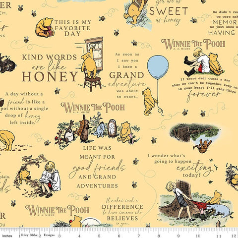 yellow, Winnie the Pooh Collection Quotes Cotton Fabric F17502
