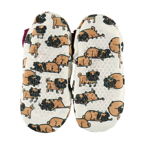 Soles ofLazy One Snug as a Pug Fuzzy Feet women's slippers