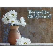 Front of Card 2: Thinking of You While You Are Ill, white daisies in pot