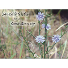 Front of Card 3: Heartfelt Wishes for a Quick Recovery, purple wildflowers