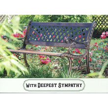 Front of Card 3: With Deepest Sympathy, bench in a garden