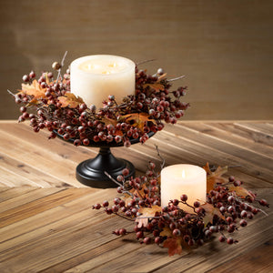 Fall Berry Leaf Mini Wreath BLF6
displayed with candles in center