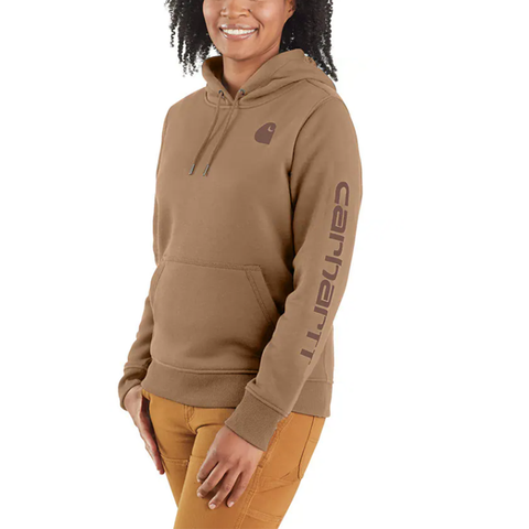 Carhartt women's Clarksburg midweight logo sleeve hoodie in flaxseed