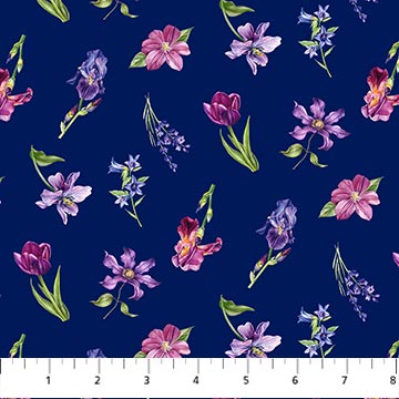 Deborahs Garden Collection Flower Toss Cotton Fabric DP25595 navy