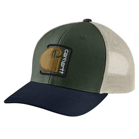 Green Men's Canvas Mesh-Back C Patch Cap 106742