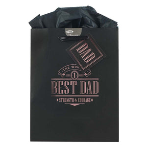 The World's Best Dad Black Medium Gift Bag - Joshua 1:9 Front
