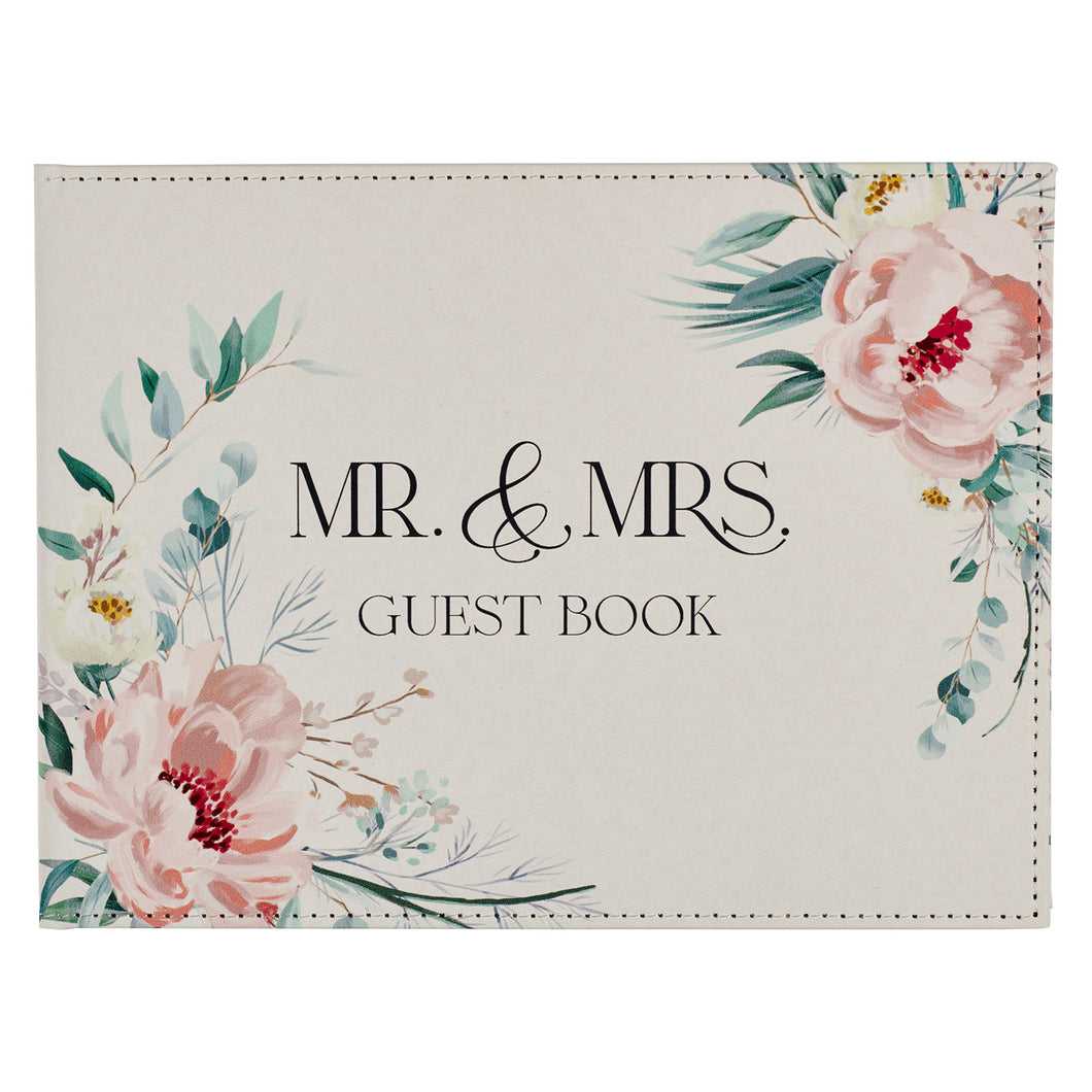 Front Cover of Peachy-Pink Floral Mr. & Mrs. Wedding Guest Book: 