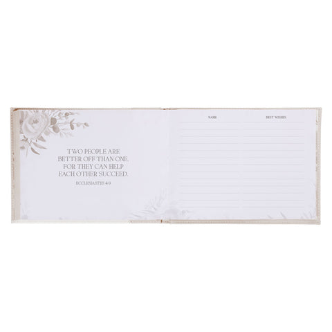 Sample Pages: Scripture Page with Ecclesiastes 4:9, Lined Page with Columns for Name and Best Wishes