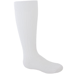 Girl's white knee-high socks.