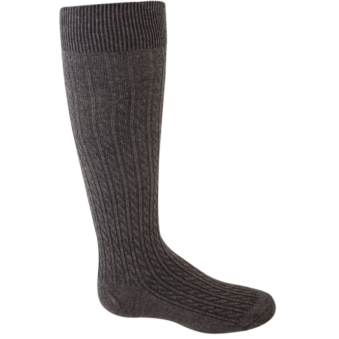 Charcoal Grey cable knit girl's knee-high socks.