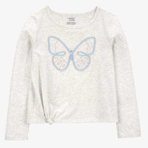 Butterfly Jersey Long-Sleeve Boxy Fit Tee - Grey 3S043910